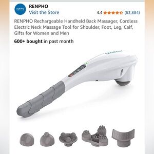 RENPHO Rechargeable Hand Held Deep Tissue Electric Percussion Massager, White